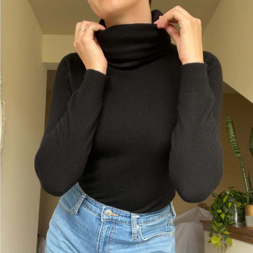 Classic black Ralph Lauren turtleneck sweater with a super tall collar.